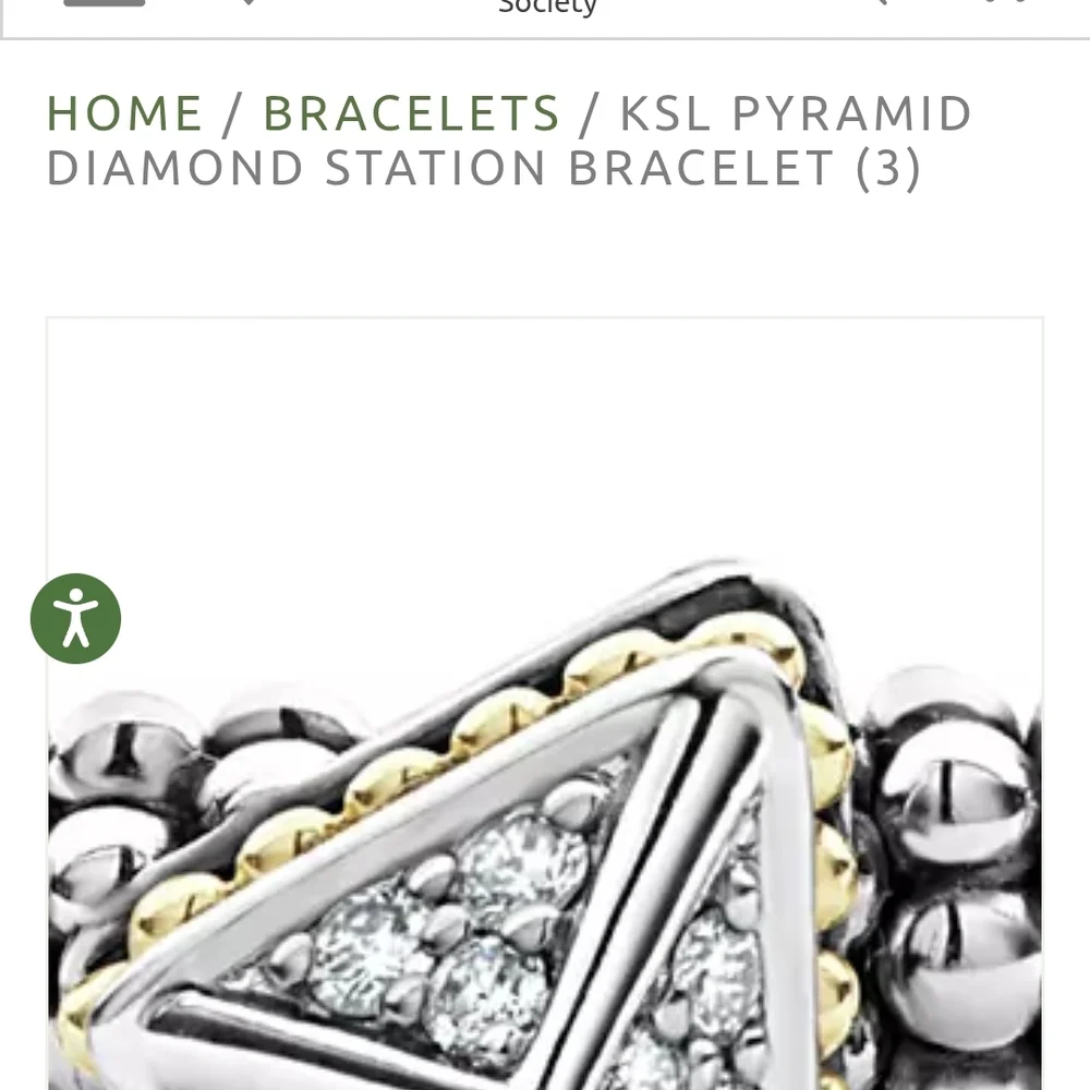 LAGOS Ksl Collection Pyramid Diamond 3 Station Silver & 18k Gold Bracelet .37 ct